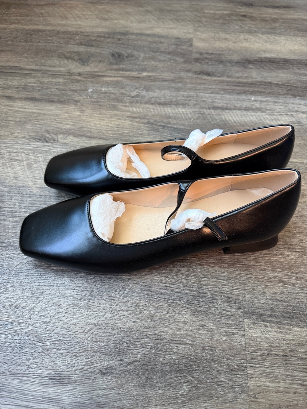C. Paravano Black Square Toe Mary Jane Flats 8.5 #